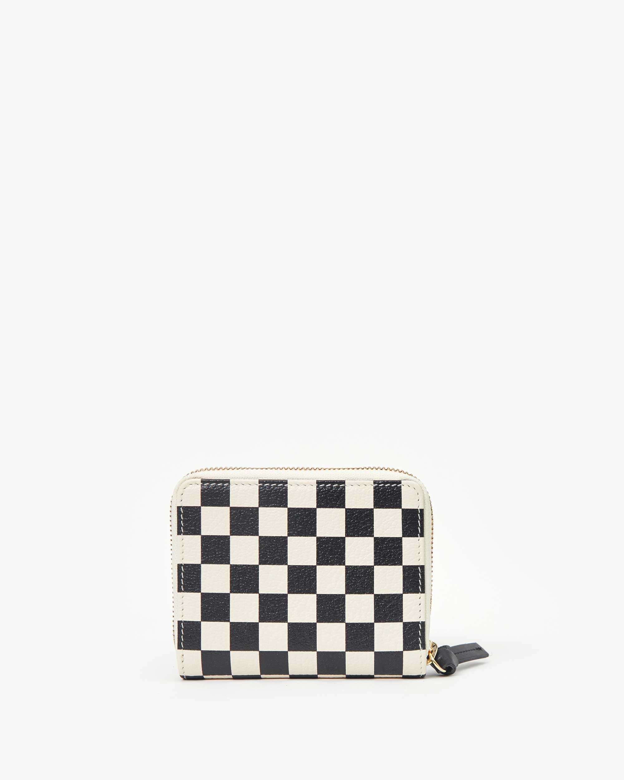 Clare V. Petit Zip Wallet Cuoio with Black & Cream