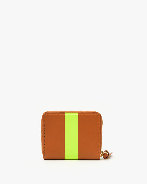 Cuoio w/ Neon Yellow Stripe Petit Zip Wallet