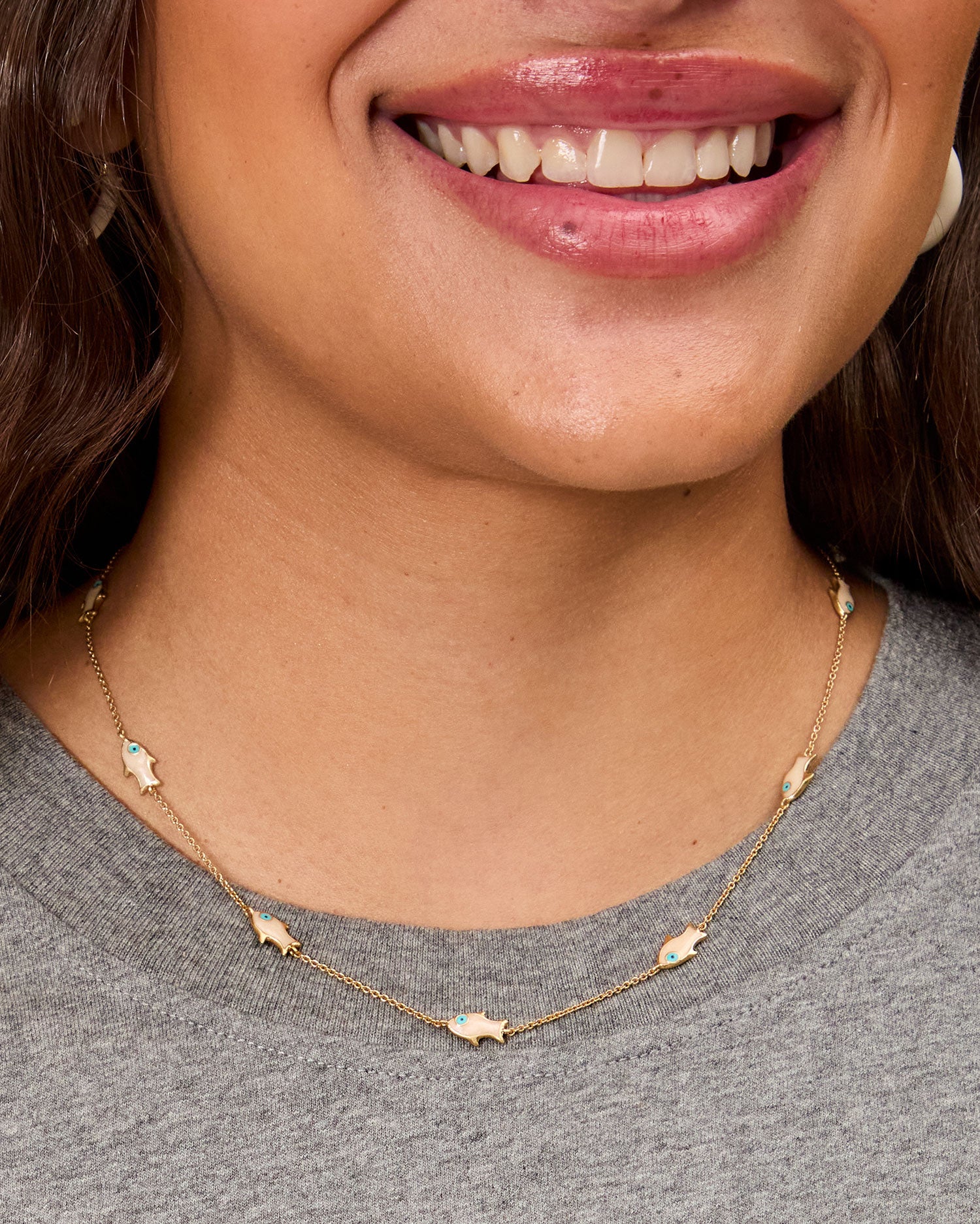 Petite Pearl Sardine Chain on model