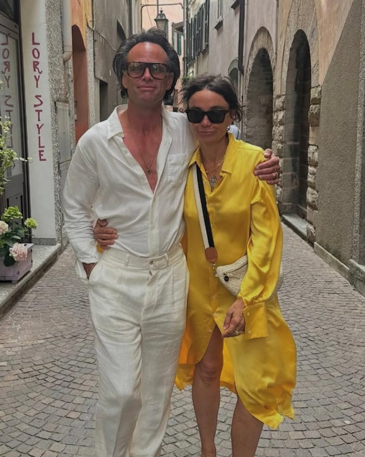 Walton Goggins and Nadia Conners - Nadia is carrying the Cream Woven Grande Fanny with Adjustable Strap attached to it. 
