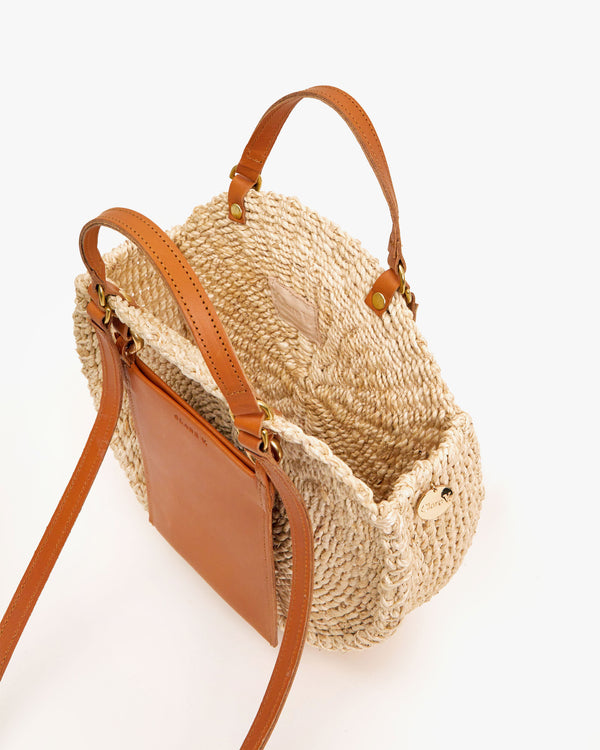 Aerial view of the Cream and Cuoio Poche to show the unlined nature of the inside of the bag.  