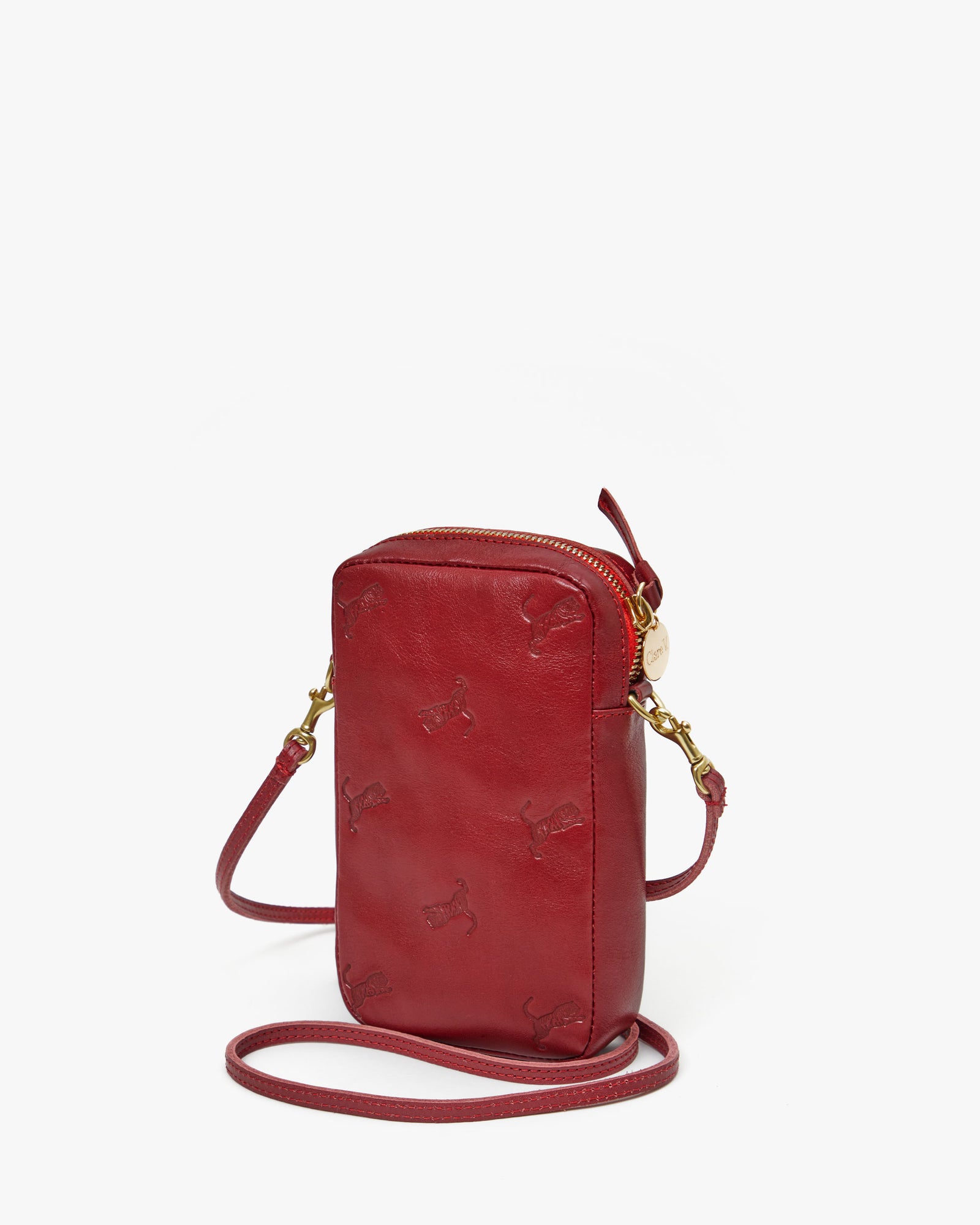 Black Leather Crossbody Bag with Debossed Poppy