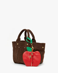 Chocolate Suede Petit Box Tote with the Cherry Red Pomme Fob