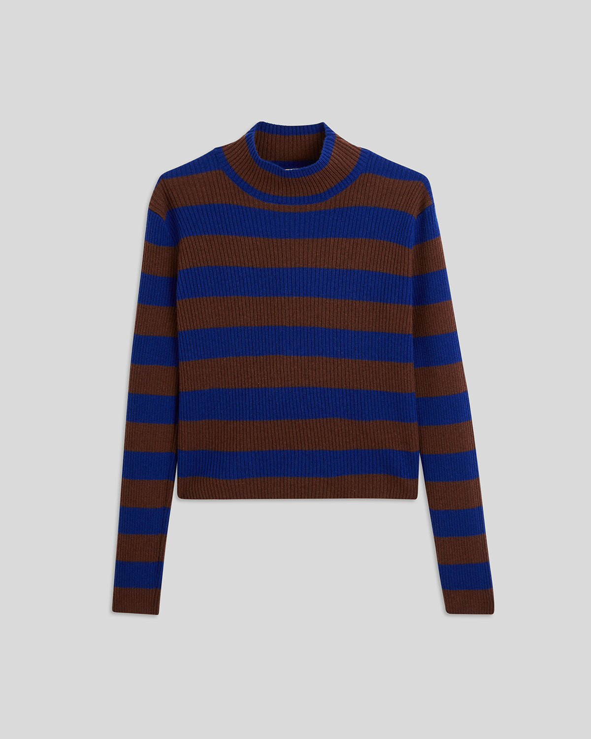 Cobalt & Brown Stripes Ribbed Turtleneck