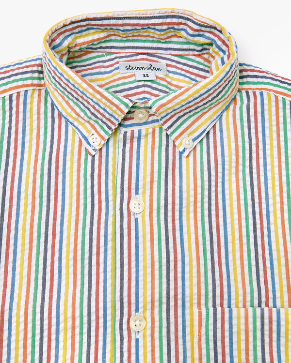 Detail Flat of the Steven Alan Single Needle Shirt in Multi Seersucker