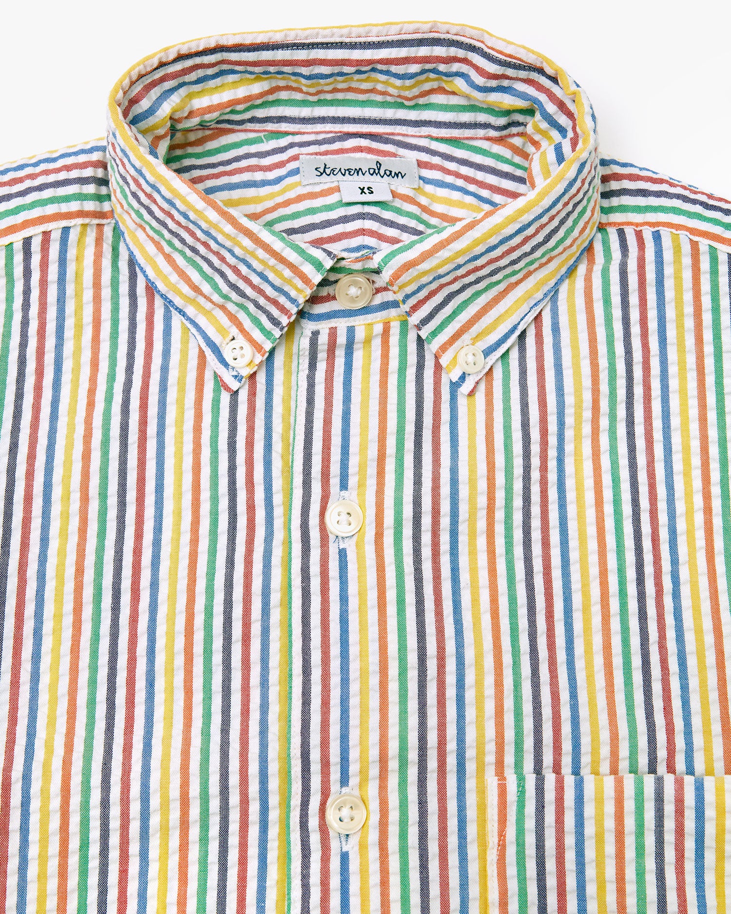 Detail Flat of the Steven Alan Single Needle Shirt in Multi Seersucker