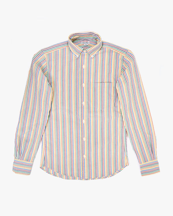 Front Flat of the Steven Alan Single Needle Shirt in Multi Seersucker