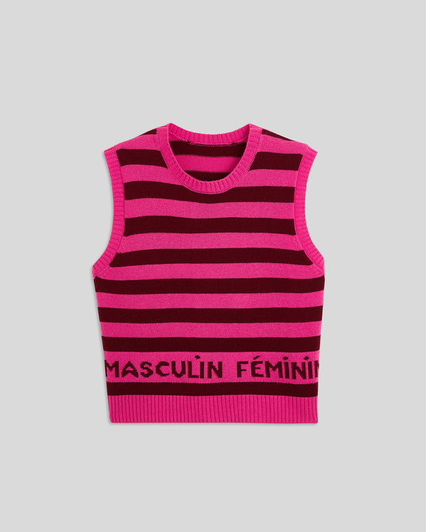 Neon Pink & Oxblood Stripes sweater vest