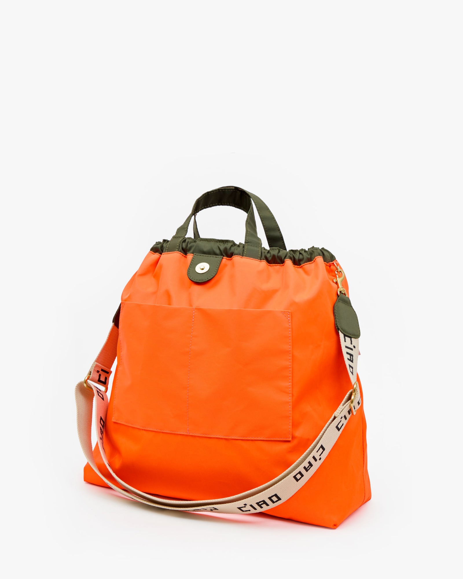 Angled View of Sac Tout Backpack shown reversible on the opposite side which has two pockets