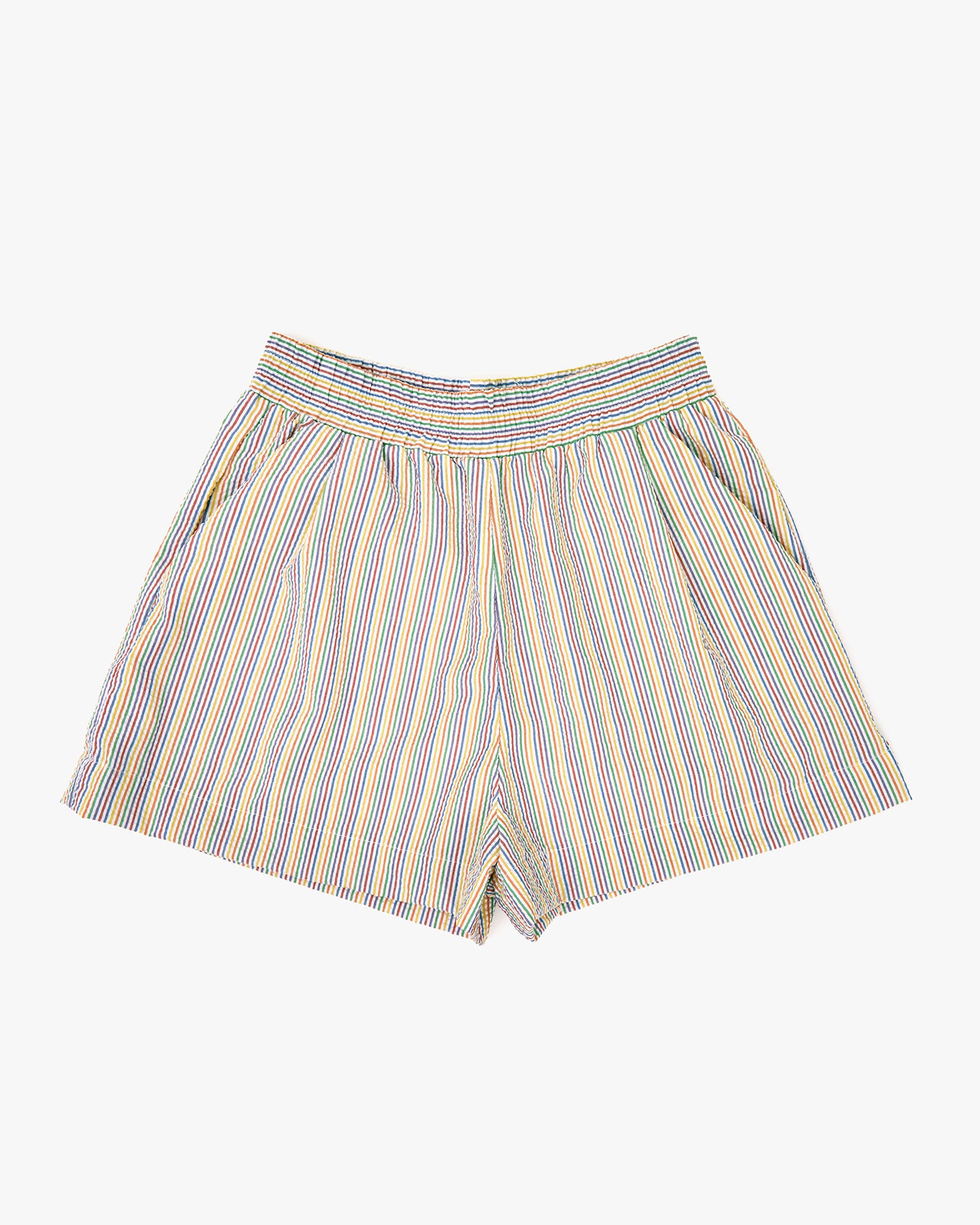 Front Flat of the Steven Alan Shorts in Multi Stripe Seersucker