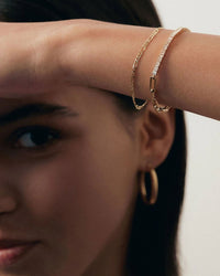 model wearing the Serena Diamond Tennis Link Bracelet II with another Kinn bracelet