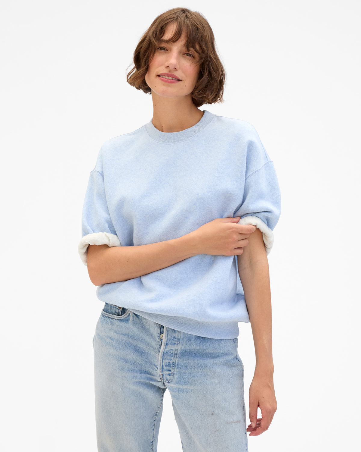 Kathie wearing Short Sleeve Oversized Sweatshirt
