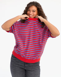 Jade smiling with Short Sleeve Oversized Sweatshirt