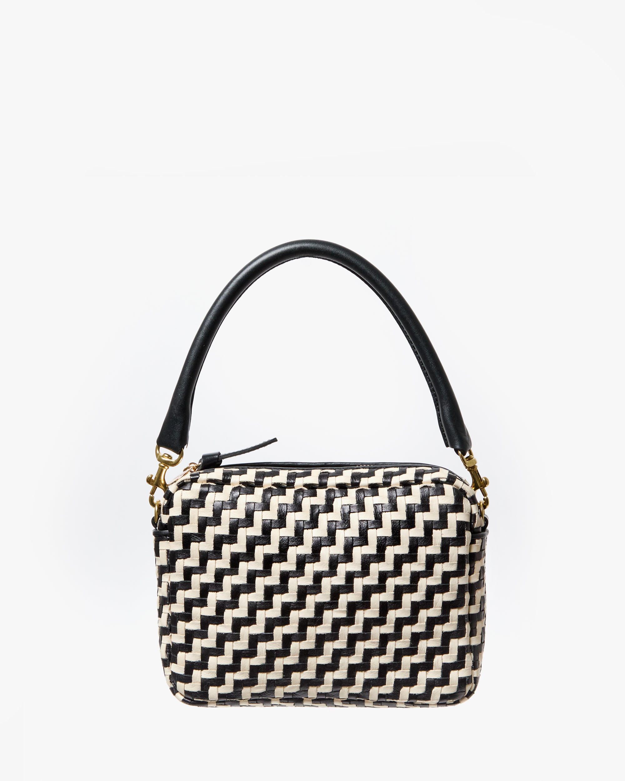 Black & Cream Woven Zig Zag Midi Sac with Tubular Shortie Strap