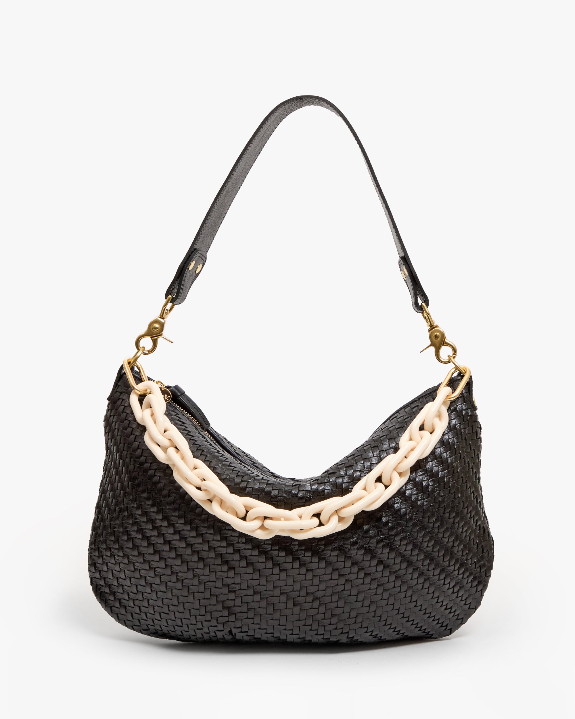 Cream Resin Shortie Strap on Moyen Messenger in Black Zig Zag Woven