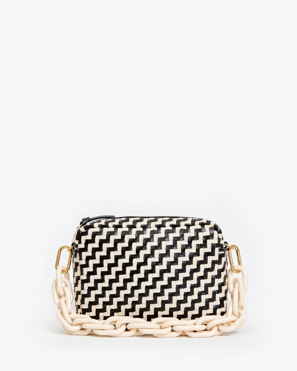 Cream Resin Shortie Strap on Midi Sac in Black and Cream Zig Zag Woven