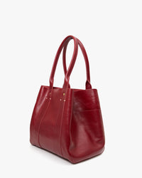 Oxblood Rustic Le Slim Box Tote shown with sides folded in