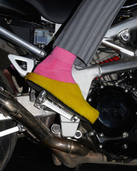 model wearing the SOCKSSS Original Socks in Bubblegum with clogs