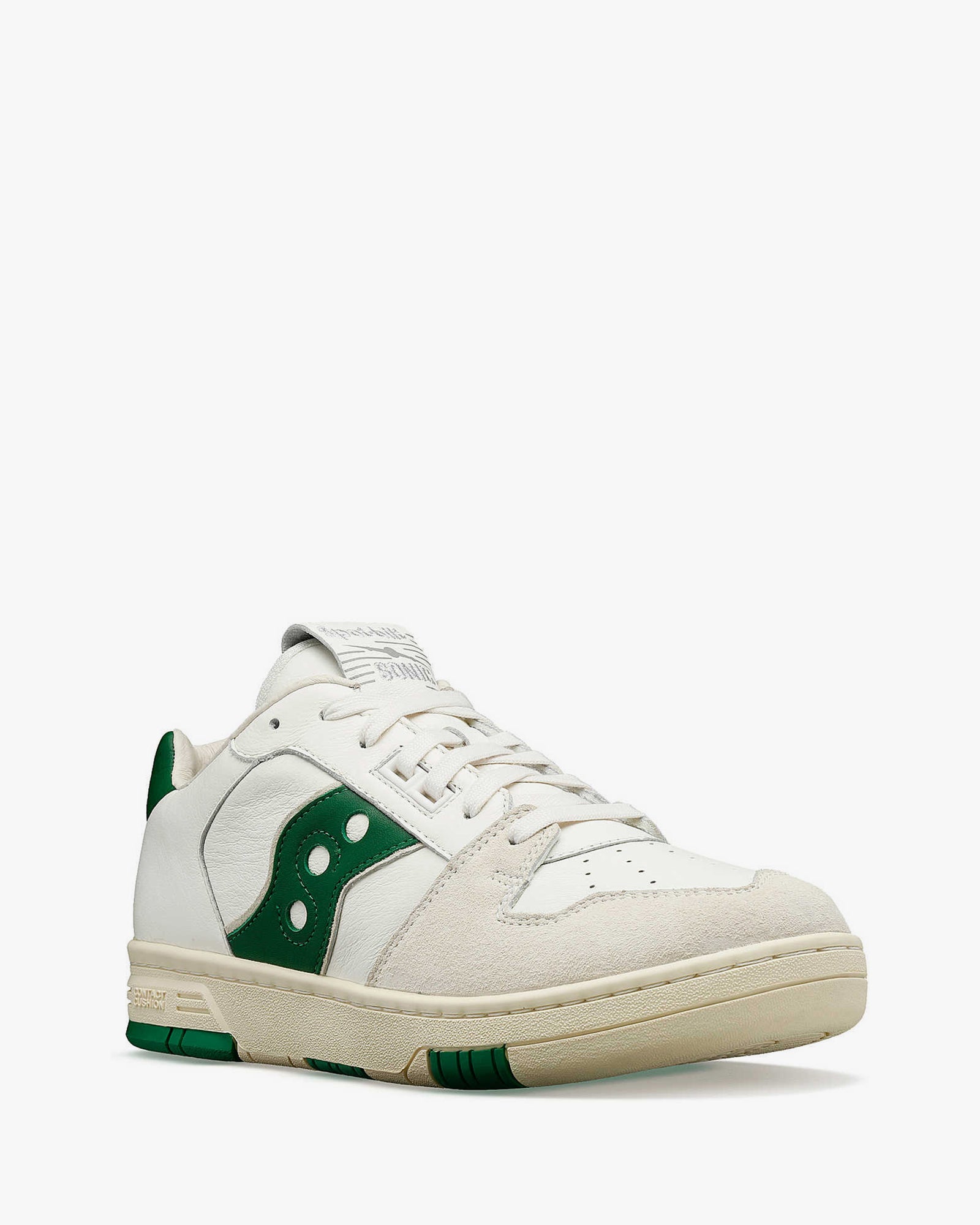 front view of the Saucony Sonic Low Sneakers in Green and Beige