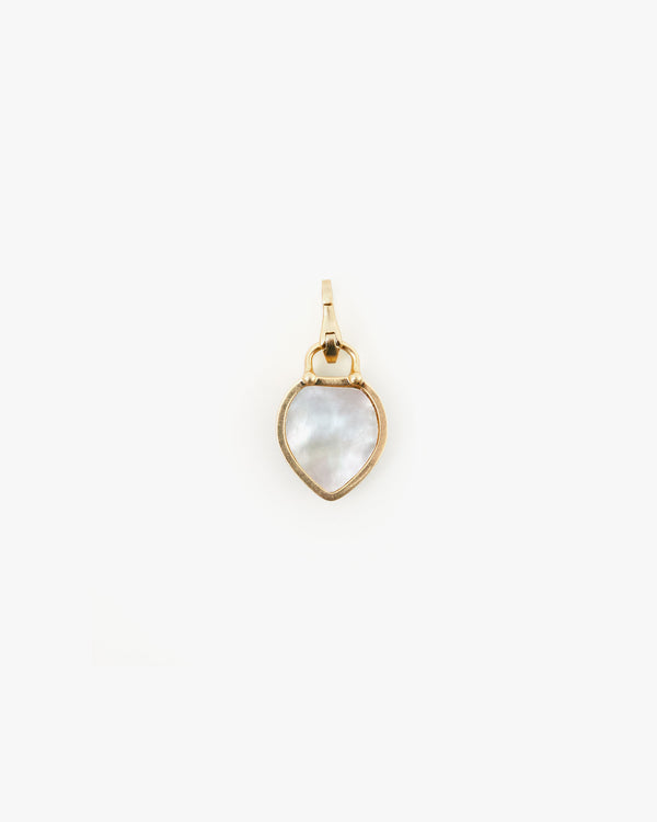 the mother of pearl side of the Emerald Stone Padlock Charm