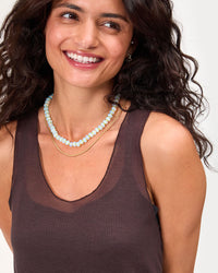 Vie wears the Stone Slice Necklace in Moonstone