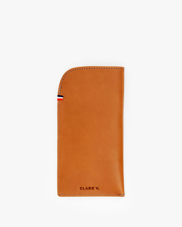 back of the Sunglasses Sleeve in Cuoio with Black Eyes