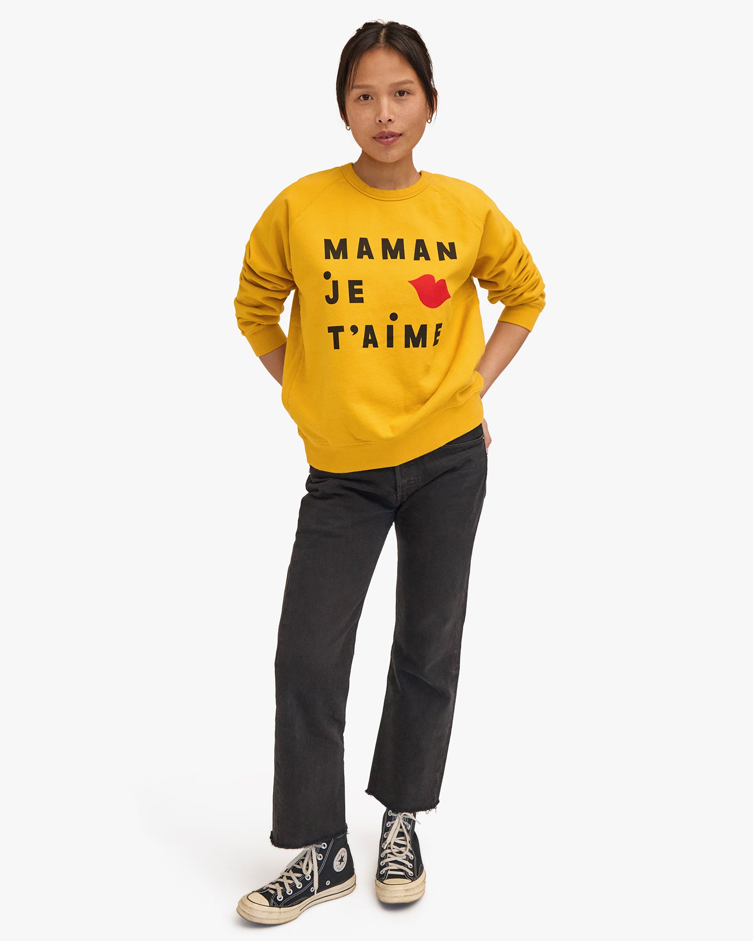 Maly wearing Maman Je T'aime Sweatshirt