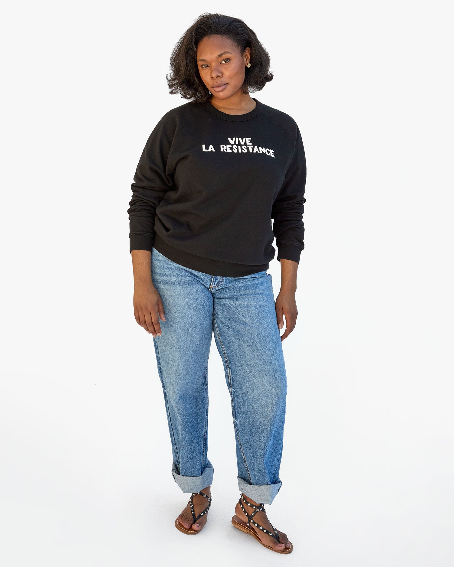 Full Body View of Candice wearing Vive La Resistance sweatshirt