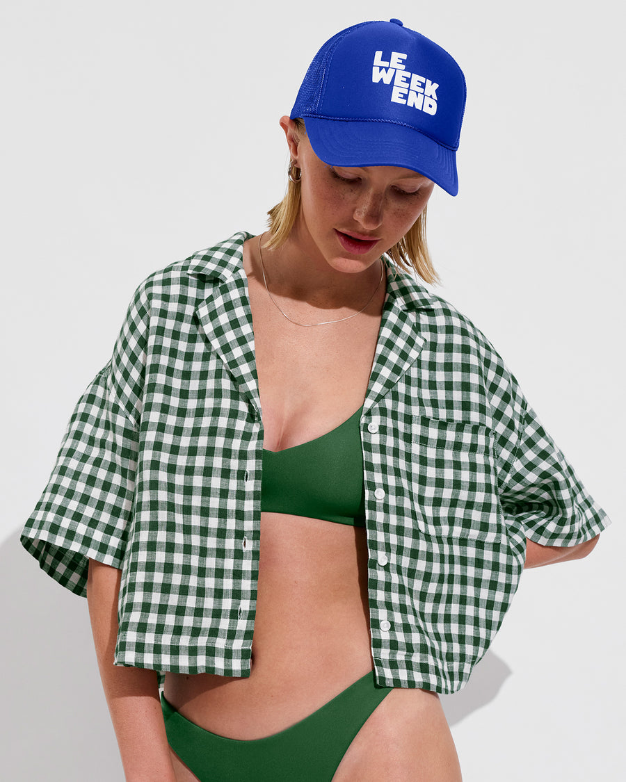 Trucker hat on model with shirt