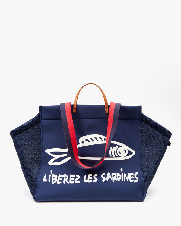 Navy Liberez Les Sardines Trucker Beach Tote