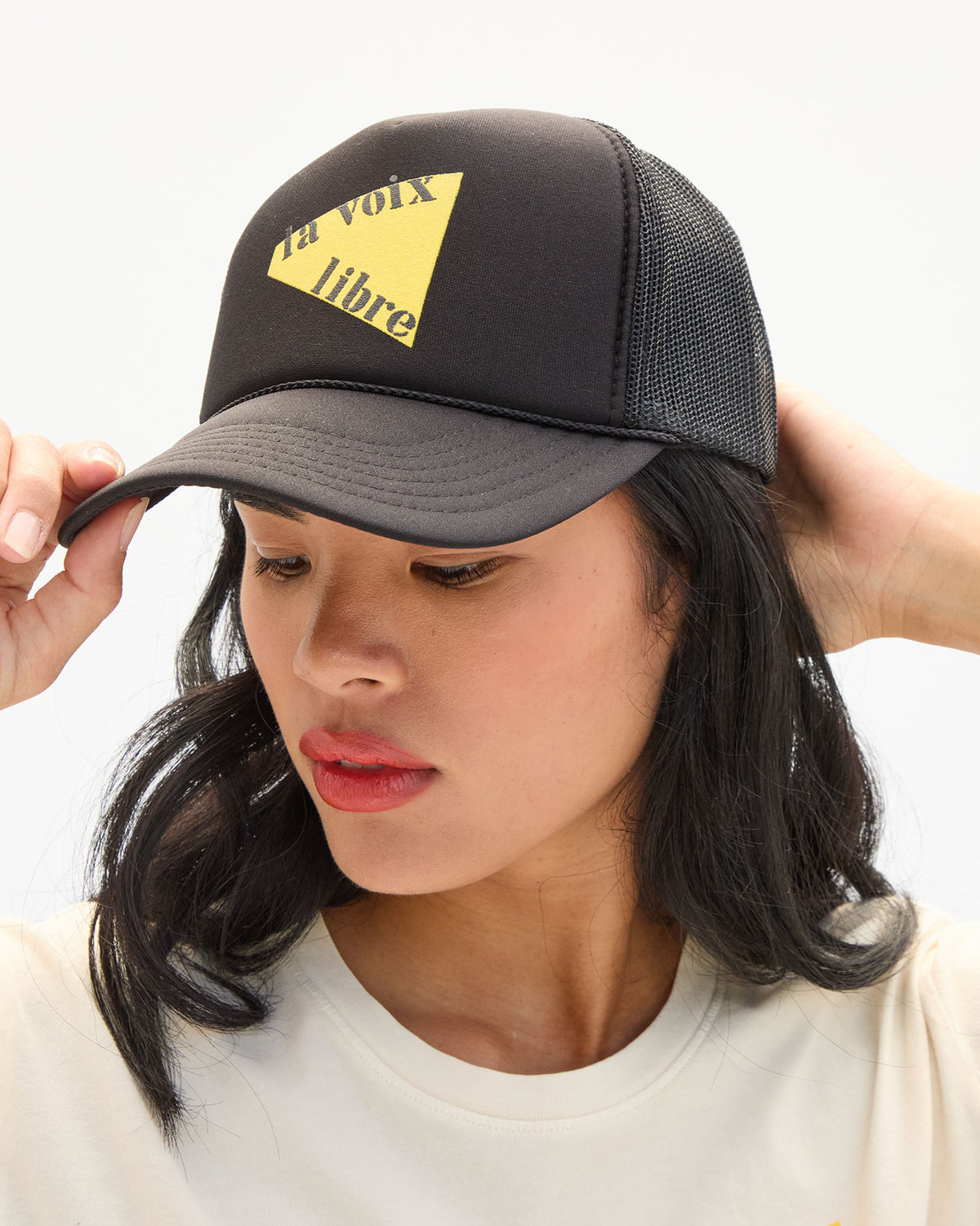 Trucker Hat on Sandra side view