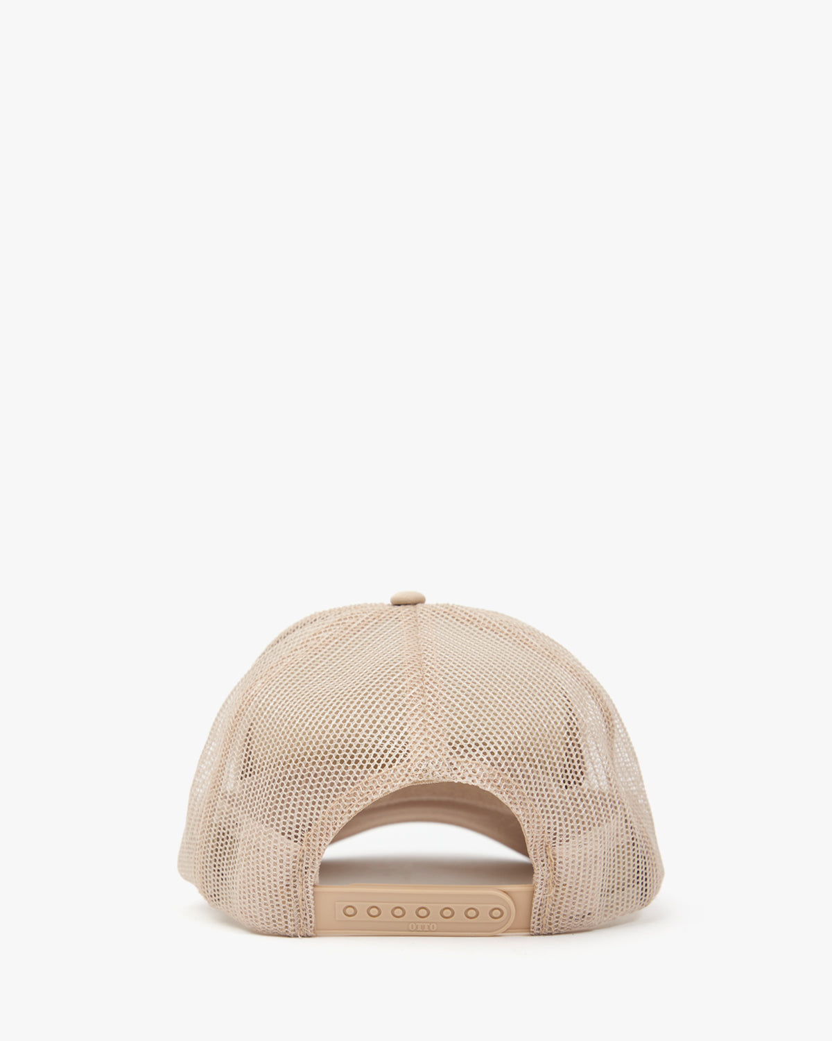 The back view the Khaki 'Tout de Suite' Trucker Hat showing the khaki mesh. 