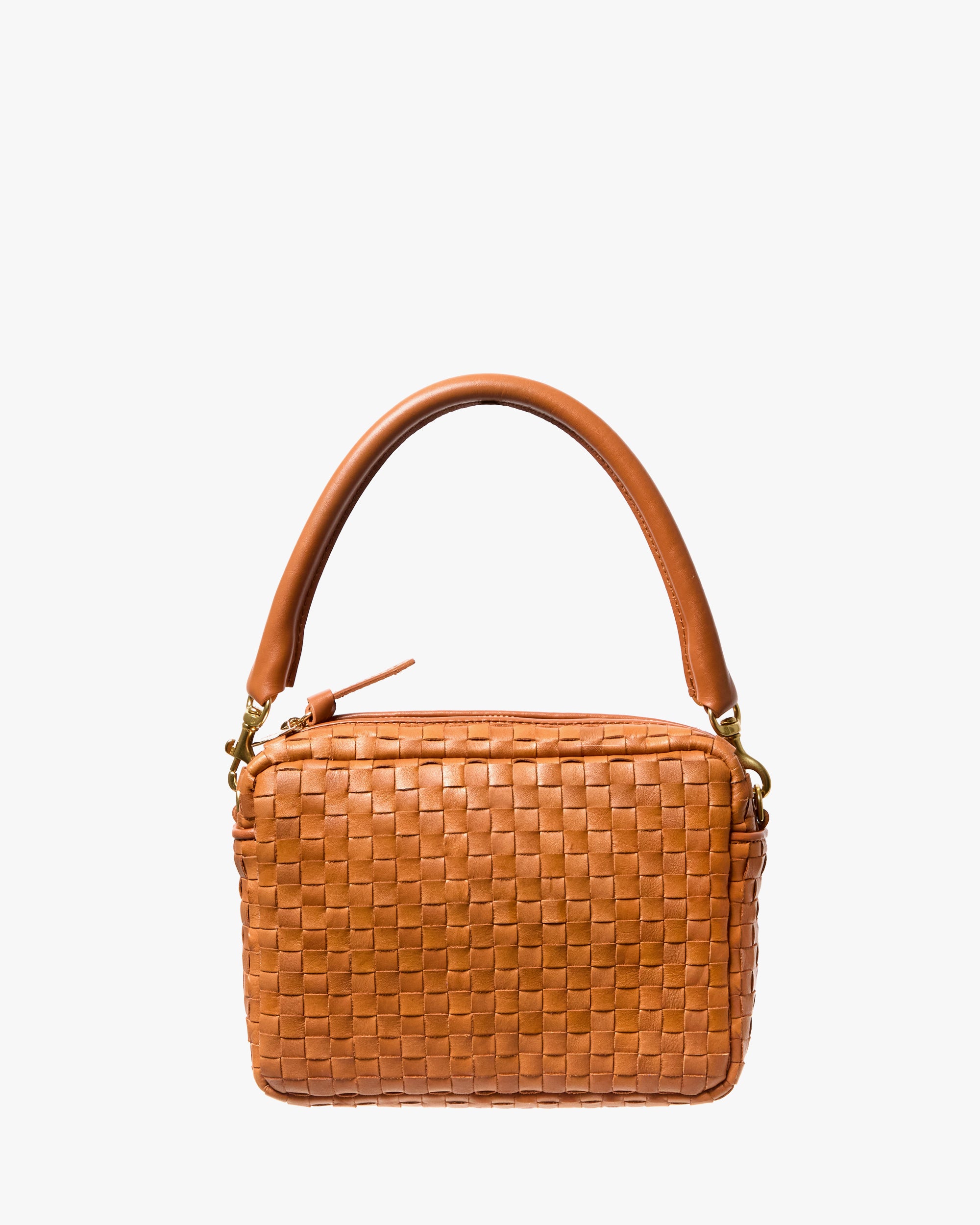 Midi Sac Natural Woven Checker shown with the Tubular Shortie Strap in Natural Leather