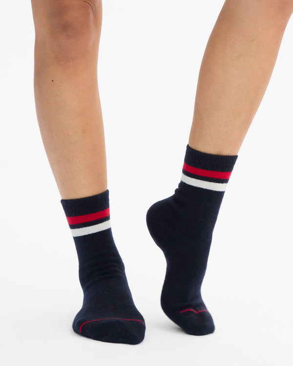 Varsity Cashmere Crew Socks on model
