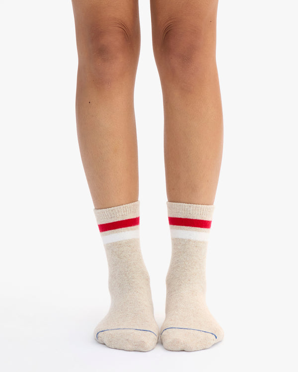 Varsity Cashmere Crew Socks on model