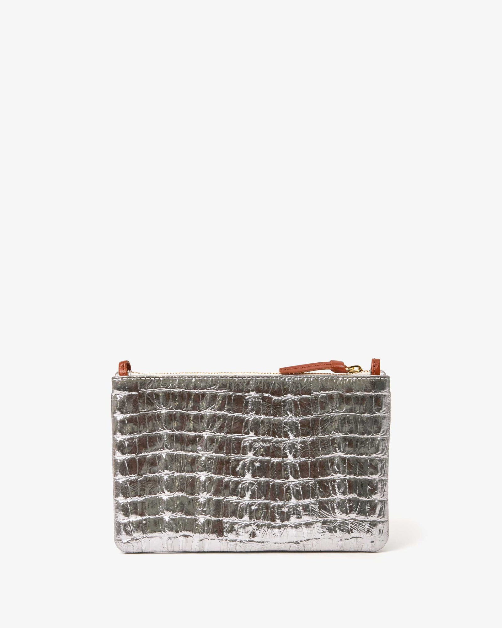 back flat image of the Silver Metallic Croco Wallet Clutch w/ Tabs