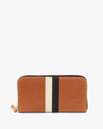 Cuoio Vachetta with Black & Cream Stripes Zip Wallet - Front