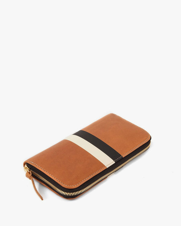 Cuoio Vachetta with Black & Cream Stripes Zip Wallet  - Back