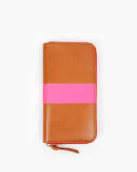 Clare V. - Corner Zip Wallet in Plum Rustic with Neon Pink Stripe