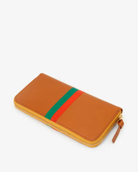 back flat image of the Cuoio w/ Emerald & Poppy Stripes Zip Wallet