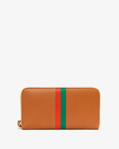 Cuoio w/ Emerald & Poppy Stripes Zip Wallet