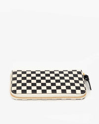 back flat image of the Black & Cream Checkers Zip Wallet