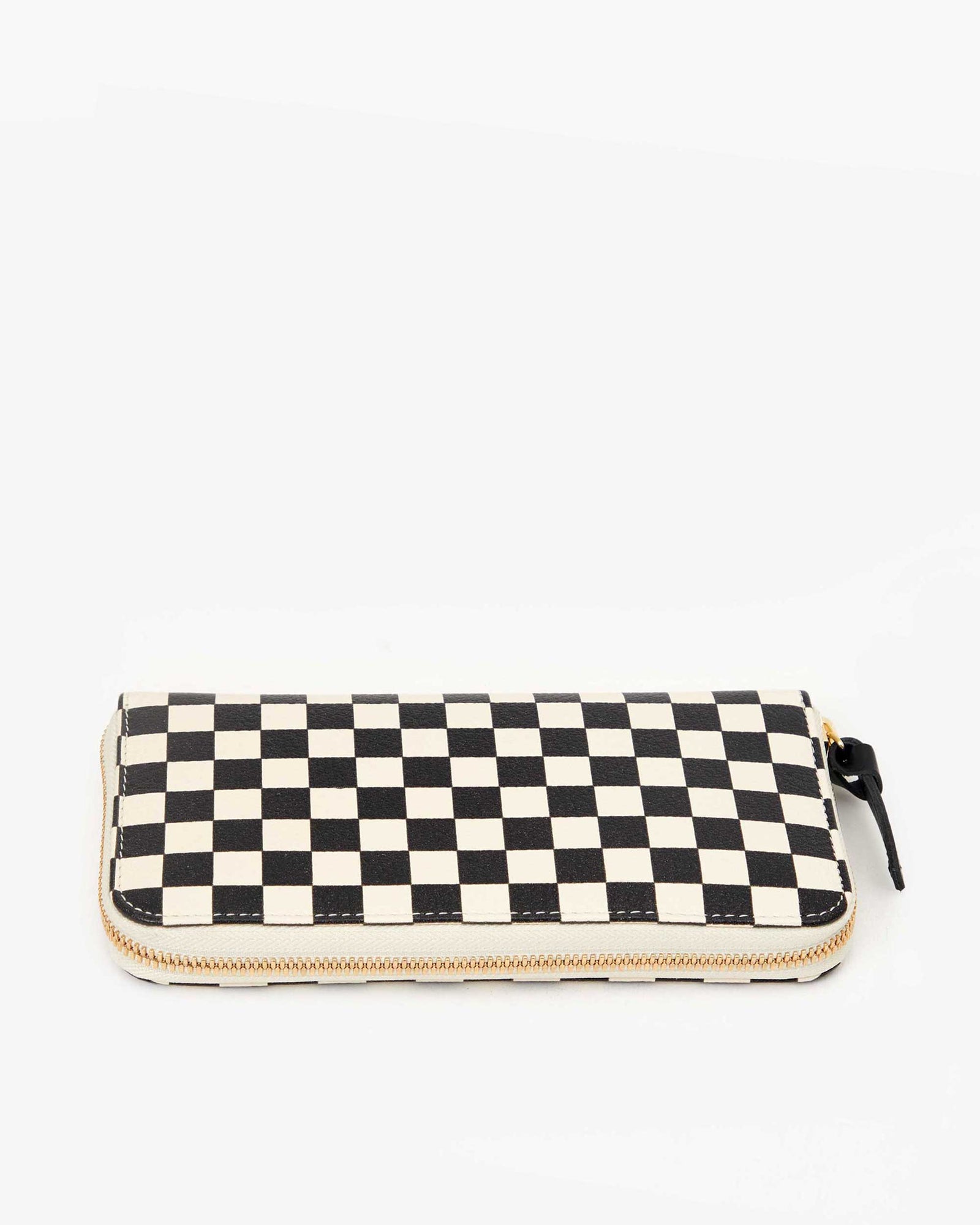 back flat image of the Black & Cream Checkers Zip Wallet