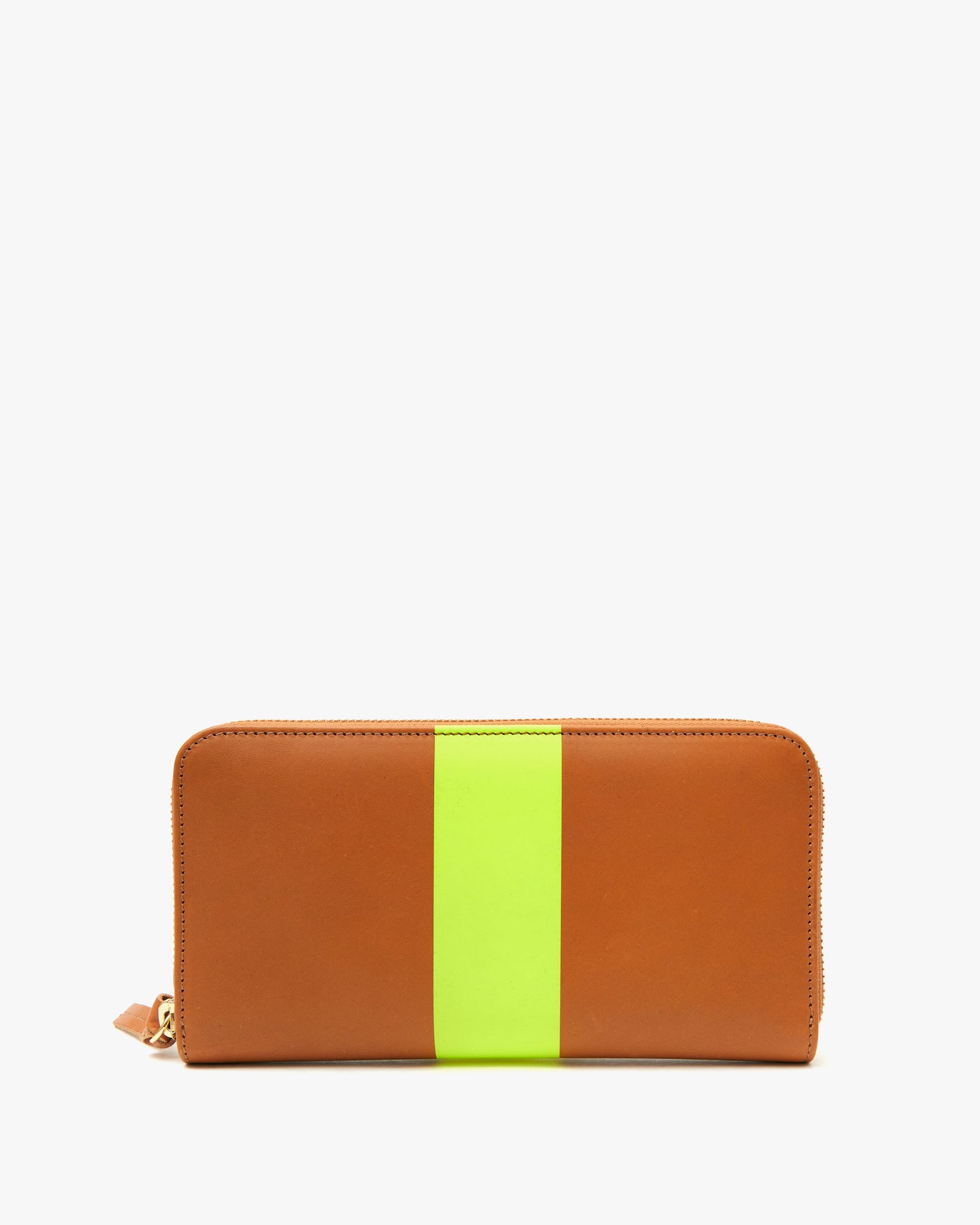Cuoio w/ Neon Yellow Stripe Zip Wallet