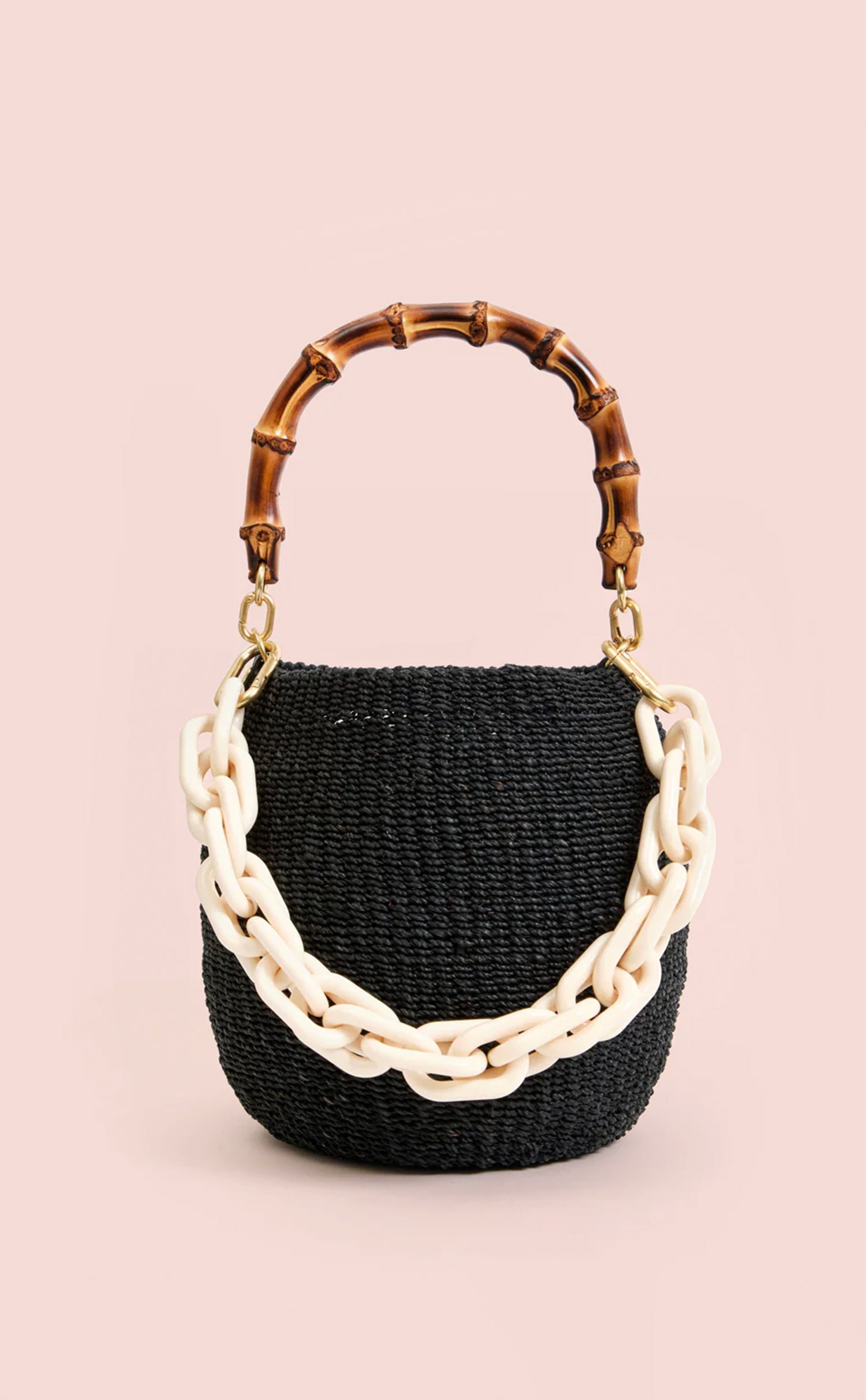 Black Pot de Miel with Bamboo Handle and Cream Resin Shortie Strap.