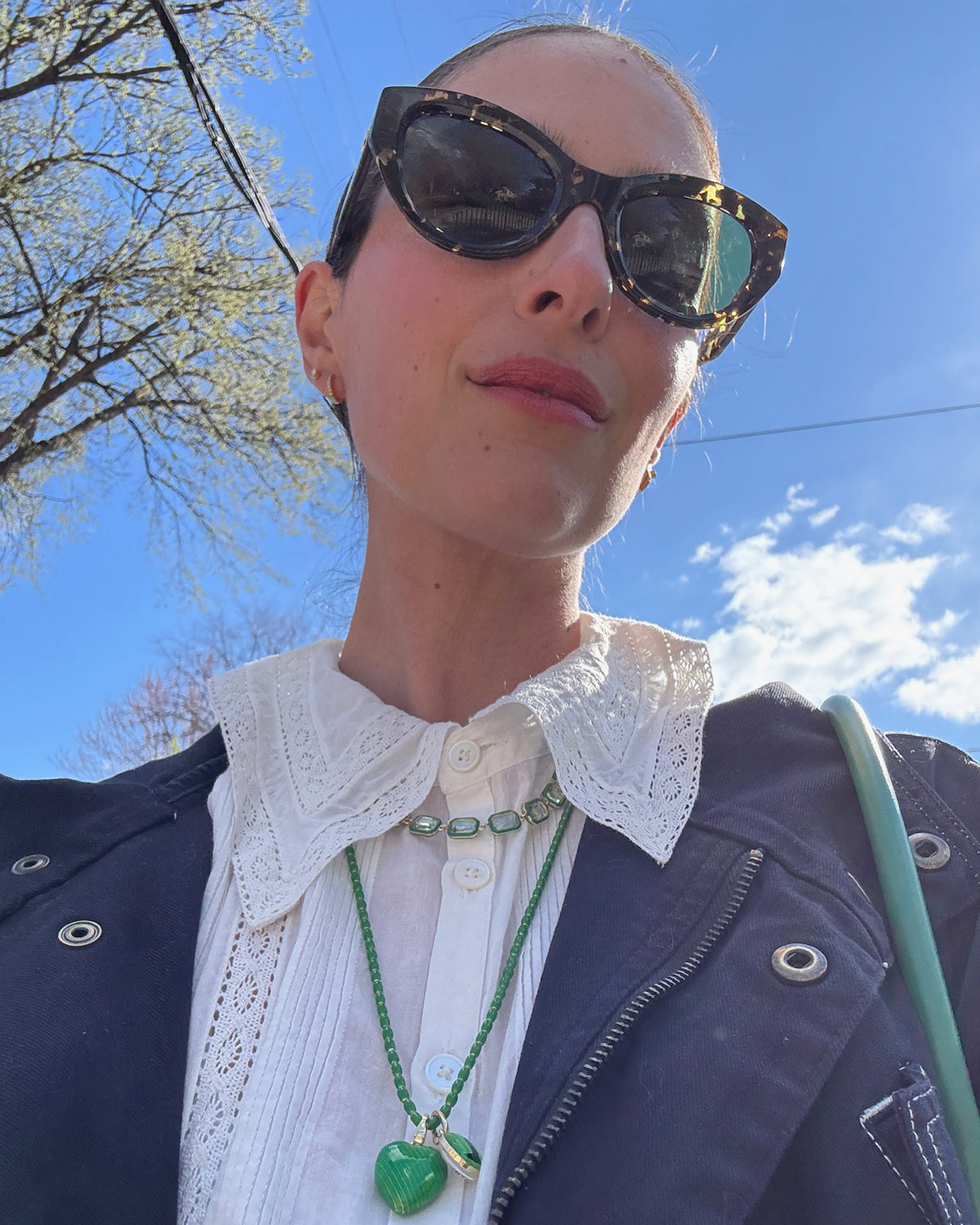 Model wearing the Zebra Tortoise Sophia Sunglasses.