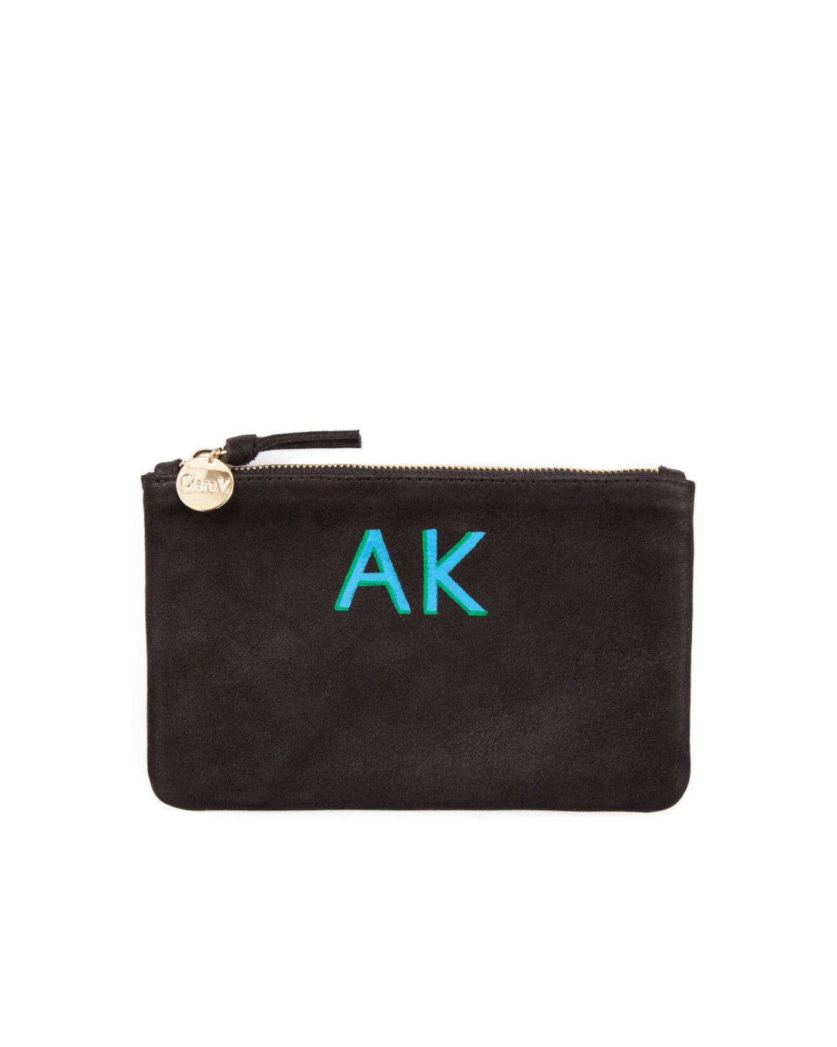 Black Nubuck Wallet Clutch with 1 Inch Hand Painted Letters On The Top Center.