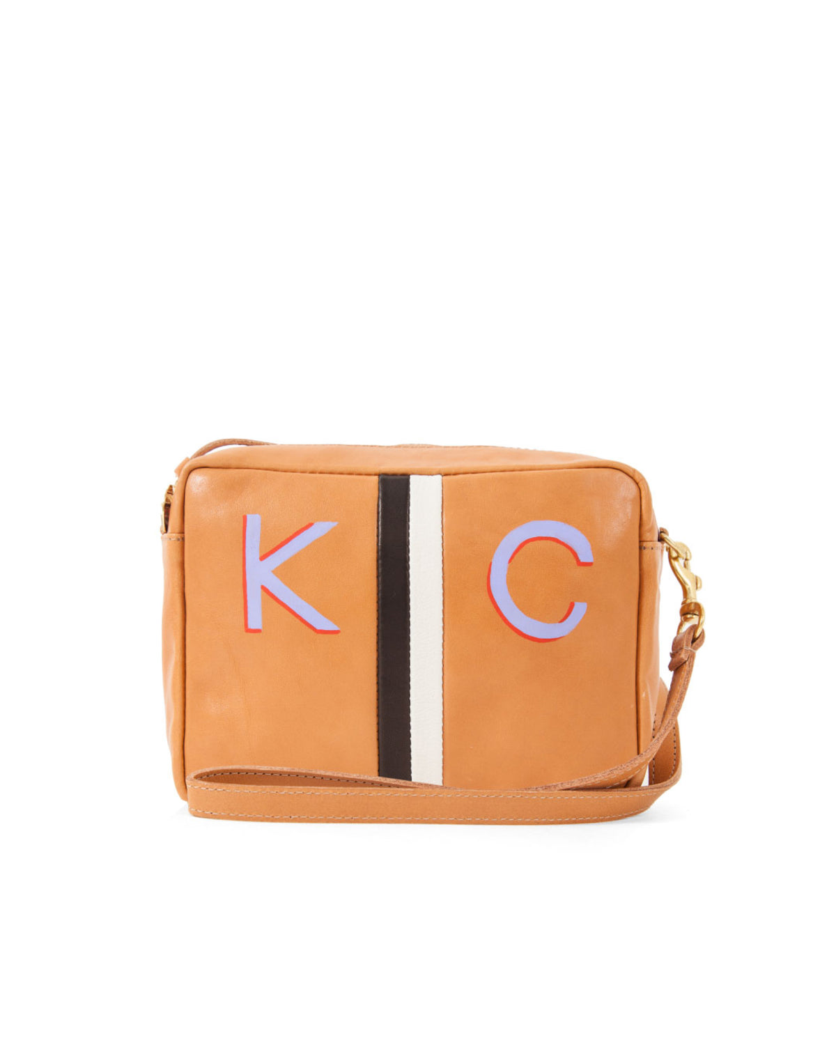 Natural with Black and White Stripes Midi Sac With 2 Inch Hand Painted Letters, Top Center Monogram Placement