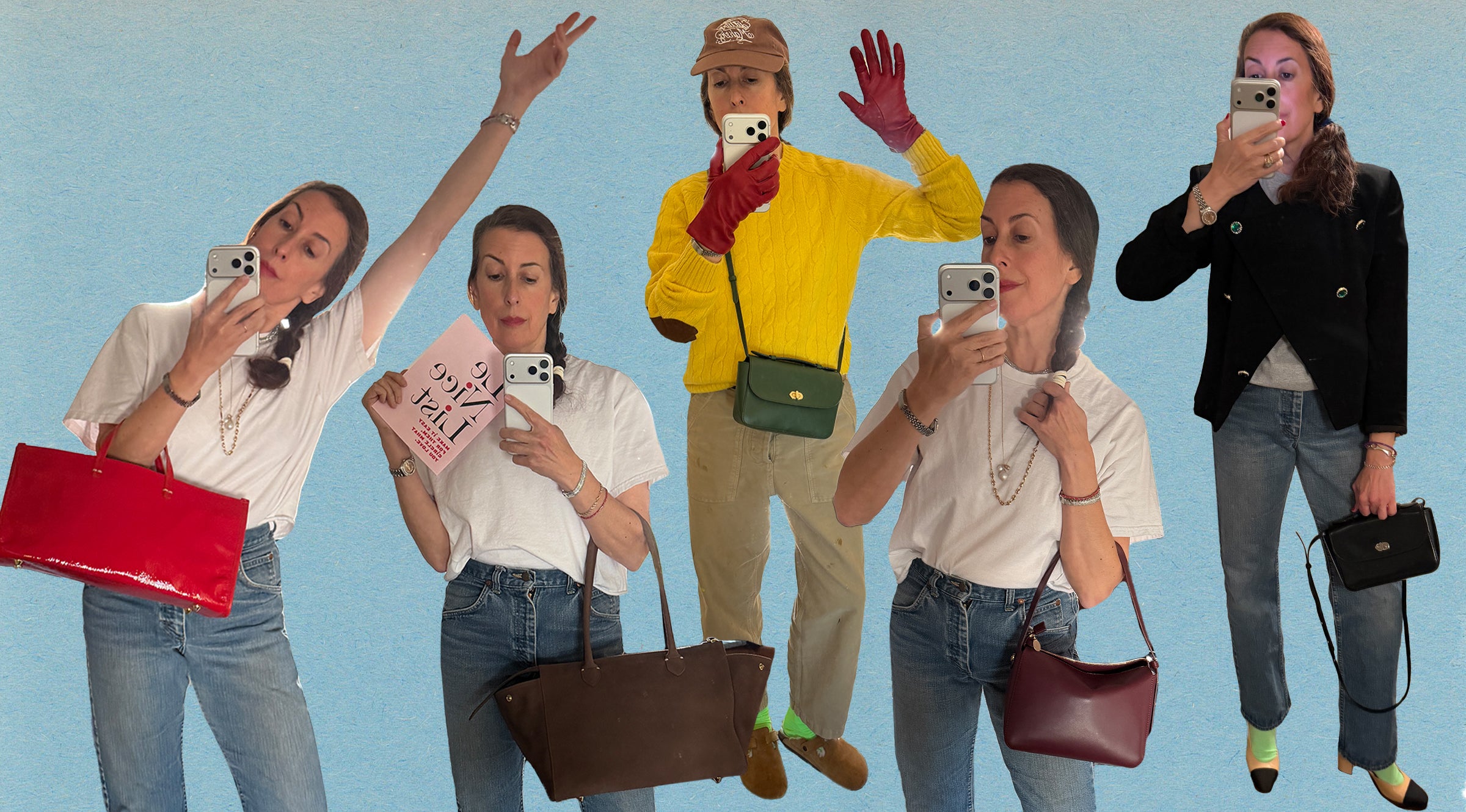 Clare Vivier carrying all of her favorite Clare V. bags.