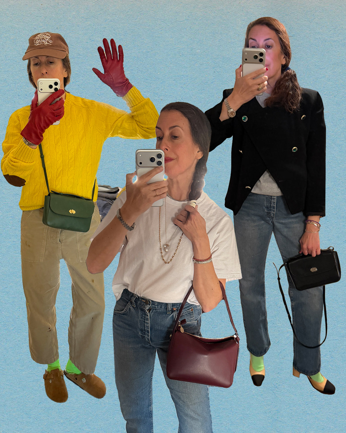 Clare Vivier carrying all of her favorite Clare V. bags.